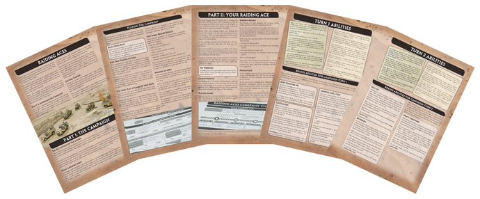 Below: Examples of the pages from the Raiding Aces Campaign Rules booklet.