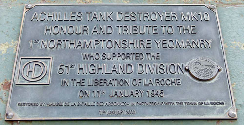 The commemorative plaque on the front of the Tank Destroyer