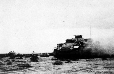 Panzer III moves across the desert