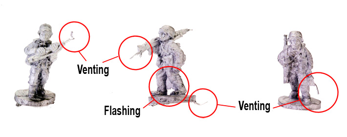 Examples of venting and flashing on figures