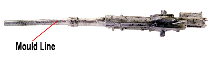 An example of a mould line on a gun barrel